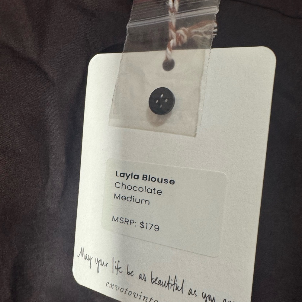 Woman Ex Voto 100% Cotton Chocolate Brown Button Down Long Sleeve Blouse Medium - Picture 4 of 8